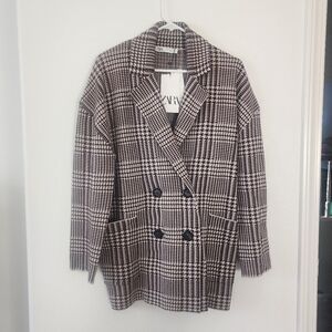 NWT Zara Houndstooth Plaid Double-Breasted Blazer